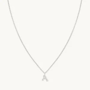 A Initial Pavé Pendant Necklace in Silver