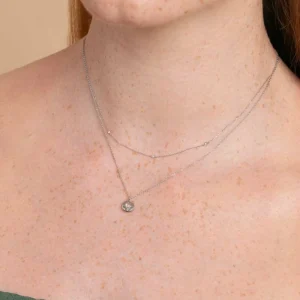 April White Topaz Birthstone Necklace in Solid White Gold