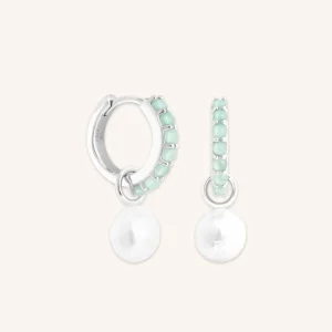 Aqua & Pearl Charm Huggies in Silver
