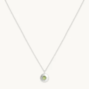 August Peridot Birthstone Necklace in Solid White Gold