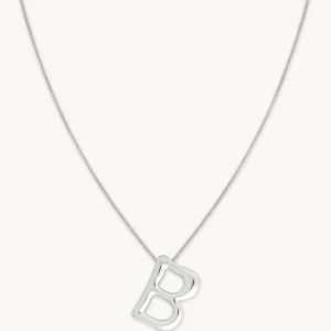 B Initial Bold Pendant Necklace in Silver