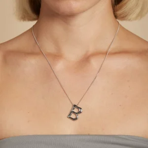 B Initial Bold Pendant Necklace in Silver