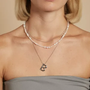 B Initial Bold Pendant Necklace in Silver