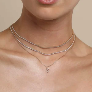 B Initial Pavé Pendant Necklace in Gold