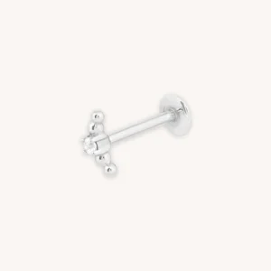 Beaded Curved Piercing Stud in Solid White Gold