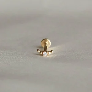 Beaded Curved Piercing Stud in Solid Gold