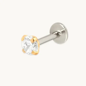 Bold Crystal Titanium Piercing Stud in Gold