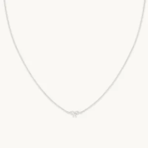 Bow Charm Necklace in Solid White Gold