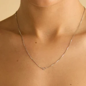 Bow Charm Necklace in Solid White Gold