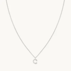 C Initial Pavé Pendant Necklace in Silver