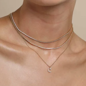 C Initial Pavé Pendant Necklace in Gold
