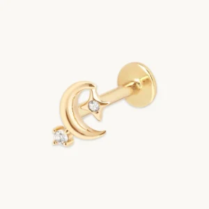 Celestial Moon Piercing Stud in Solid Gold