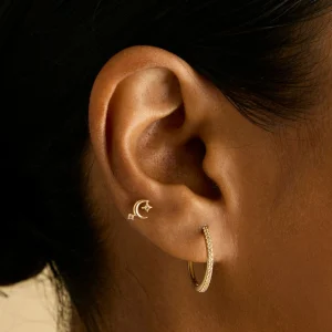 Celestial Moon Piercing Stud in Solid Gold
