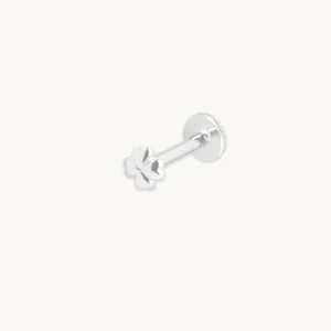 Clover Piercing Stud in Solid White Gold