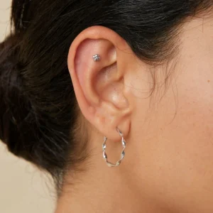 Clover Piercing Stud in Solid White Gold