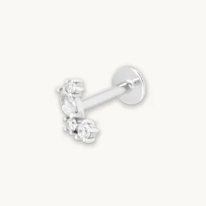 Cluster Marquise Piercing Stud in Solid White Gold