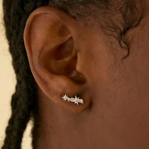 Cosmic Crystal Climber Stud Earrings in Silver