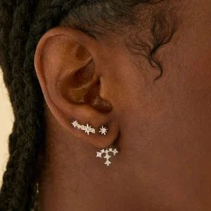 Cosmic Crystal Climber Stud Earrings in Silver