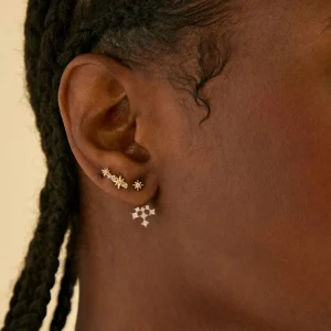 Cosmic Crystal Climber Stud Earrings in Gold