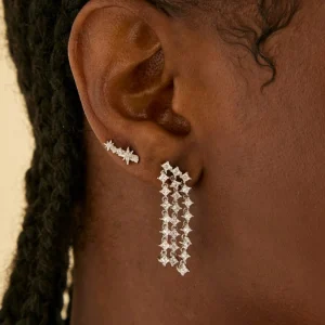 Cosmic Crystal Climber Stud Earrings in Silver
