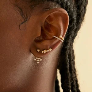 Cosmic Crystal Climber Stud Earrings in Gold