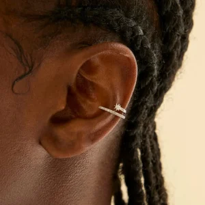Cosmic Illusion Crystal Ear Cuff in Silver