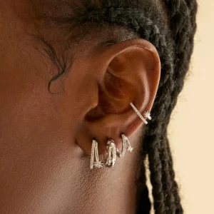 Cosmic Illusion Crystal Ear Cuff in Silver