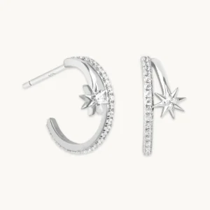 Cosmic Illusion Crystal Hoops in Silver