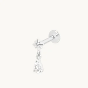 Cosmic Pear Charm Piercing Stud in Solid White Gold