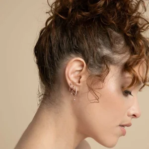Cosmic Star Chain Stud Earrings in Rose Gold