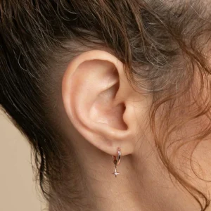 Cosmic Star Charm Huggies in Rose Gold