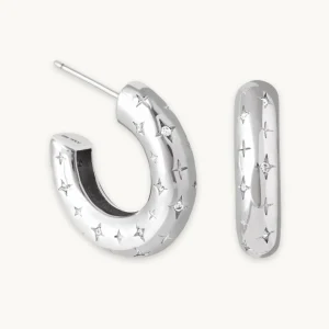 Cosmic Star Dome Hoops in Silver