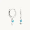 Cosmic Star Opal Charm Huggies in Solid White Gold