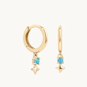 Cosmic Star Opal Charm Huggies in Solid Gold