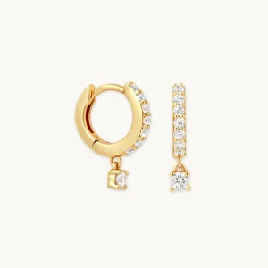 Crystal Charm Huggies in Gold