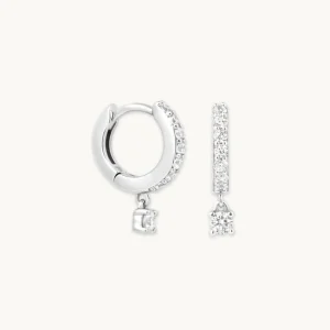 Crystal Charm Huggies in Silver
