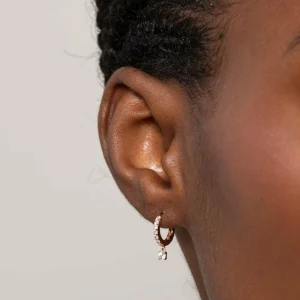 Crystal Charm Huggies in Rose Gold