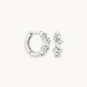 Crystal Cluster Huggies in Silver