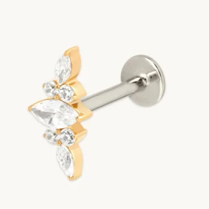 Crystal Cluster Titanium Piercing Stud in Gold