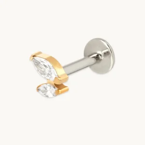 Crystal Double Marquise Titanium Piercing Stud in Gold
