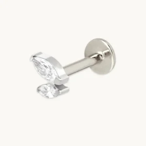 Crystal Double Marquise Titanium Piercing Stud in Platinum
