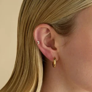 Crystal Double Marquise Titanium Piercing Stud in Gold