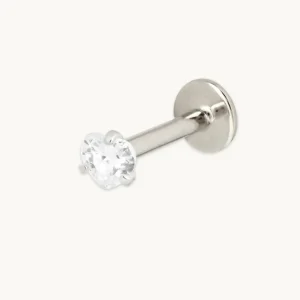 Crystal Heart Titanium Piercing Stud in Platinum