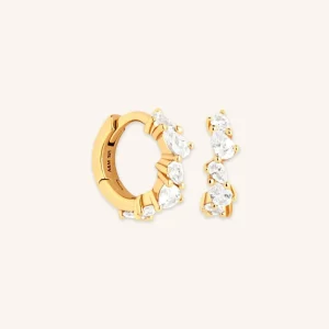 Crystal Pear Huggies in Gold