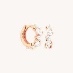 Crystal Pear Huggies in Rose Gold