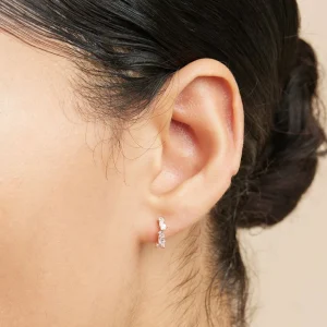 Crystal Pear Huggies in Rose Gold