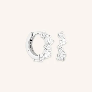 Crystal Pear Huggies in Silver