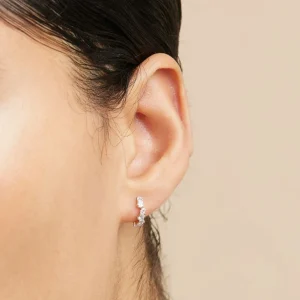 Crystal Pear Huggies in Silver