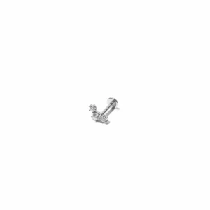Curved Crystal Piercing Stud in Solid White Gold