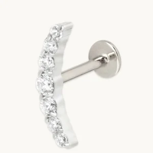 Curved Crystal Titanium Piercing Stud in Platinum
